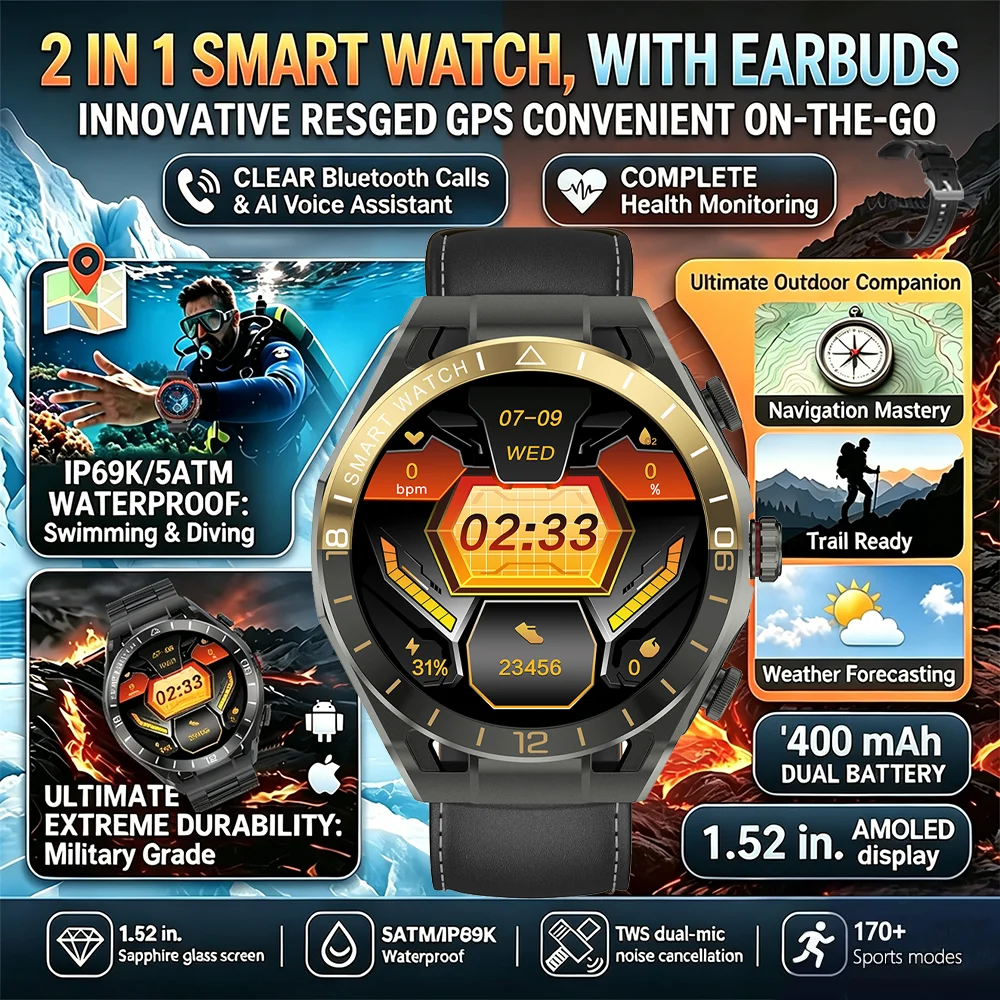 DAORKOW 2026 New 2 in 1 Smart Watch With Earbuds Smartwatch 