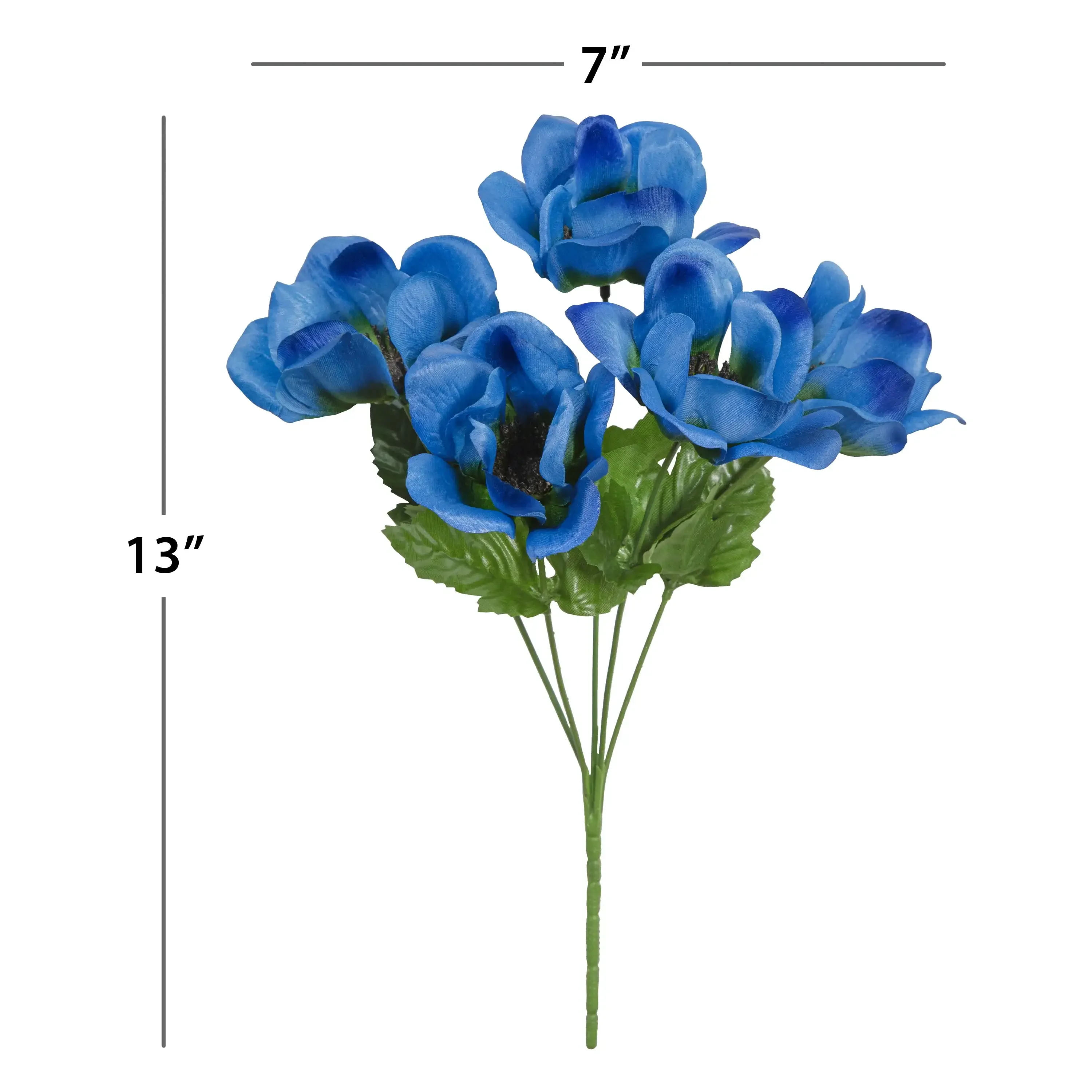 Escolha de flores de anêmona de 5 cabeças de seda artificial azul de 13 polegadas, para uso interno