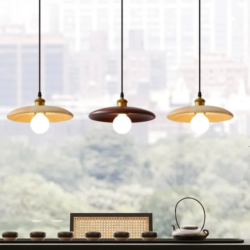 Modern Wooden Pendant Light Kitchen Bedroom Restaurant Shop Decoration Hanging Lamp Wood Ceiling Chandeliers Nordic Japan Decor