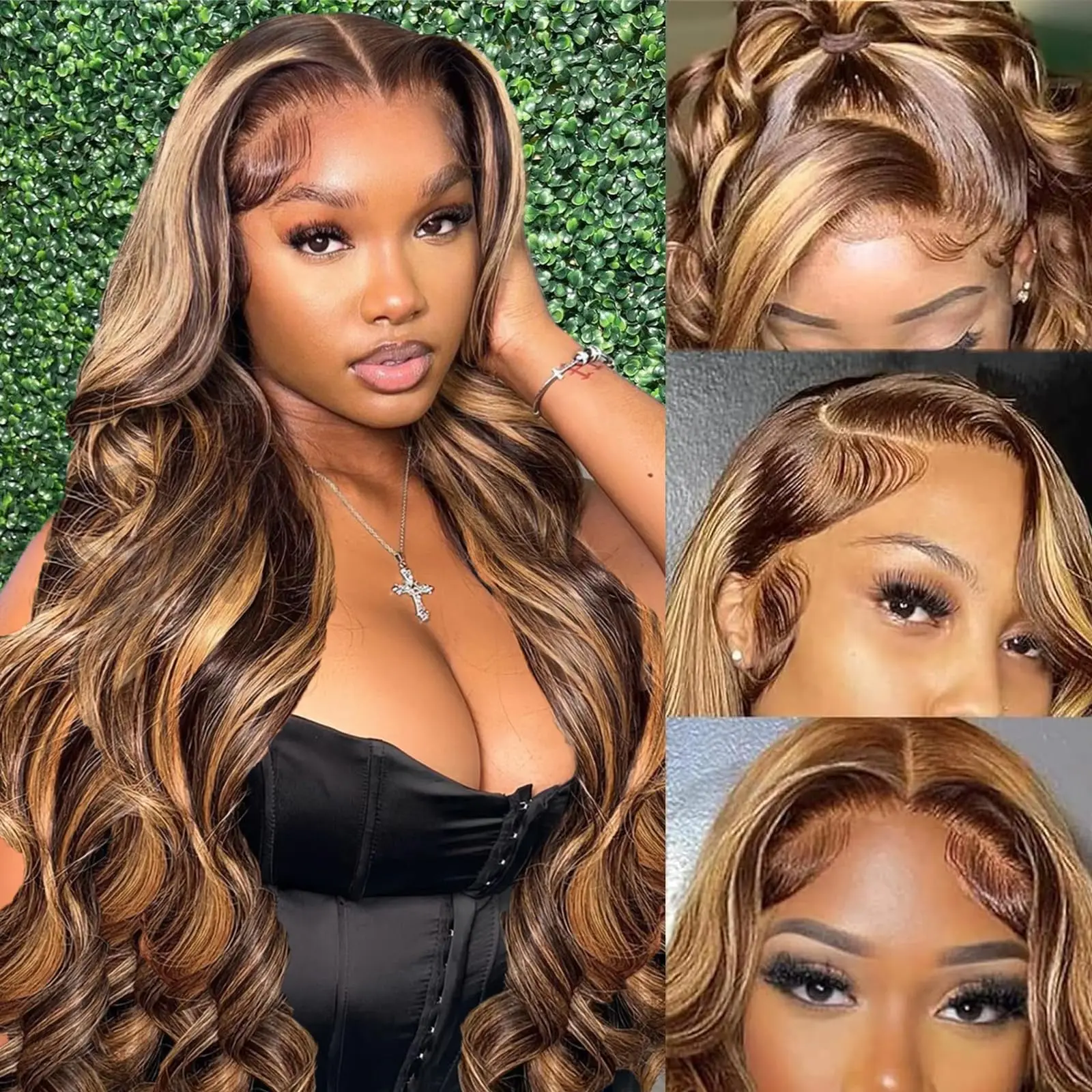 13x6 HD Highlight Wig Human Hair Ombre Honey Blonde Colored 4x4 Closure Wigs For Women 34 30 Inch 13x4 Body Wave Lace Front Wig