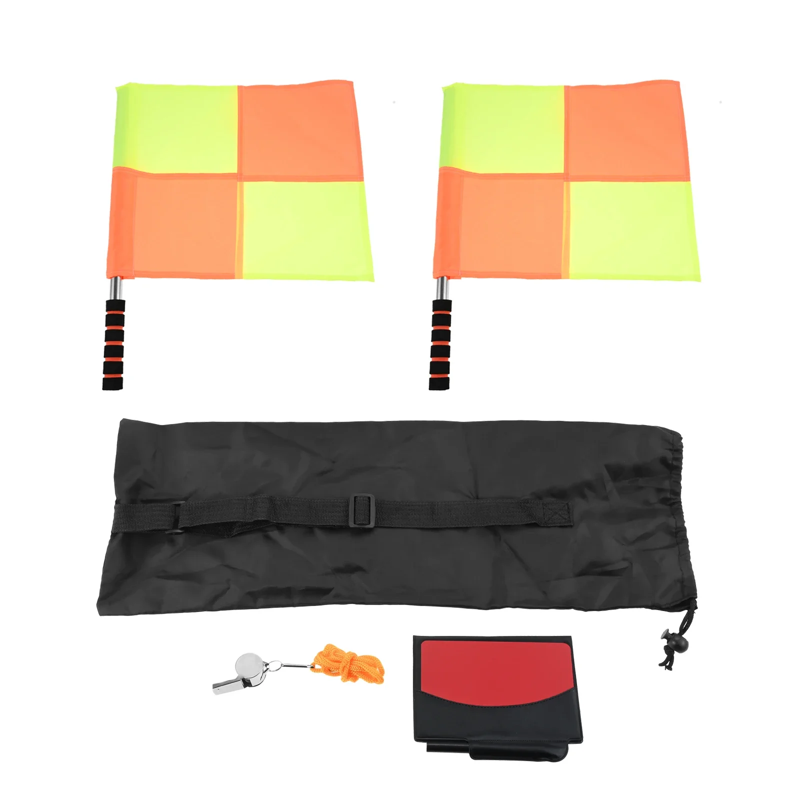 Referee Soccer Football Match Linesman Flags Set, Red Yellow Cards Notebook Pencil, Coach Stainless Steel Whistles with Lanyard