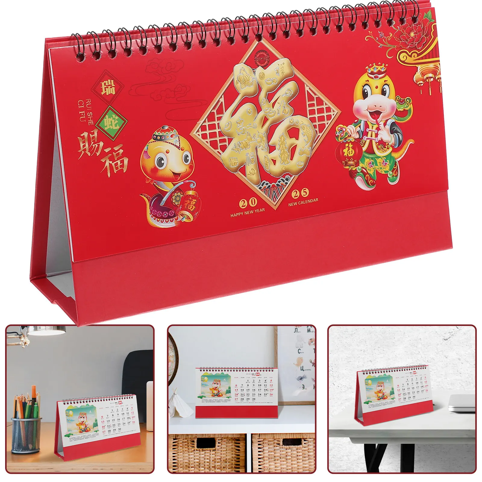 

2025 Chinese Themed Desk Calendar with Hand-Drawn Traditional Artwork Flip Calendar for Office Classroom Desktop Planning Decor