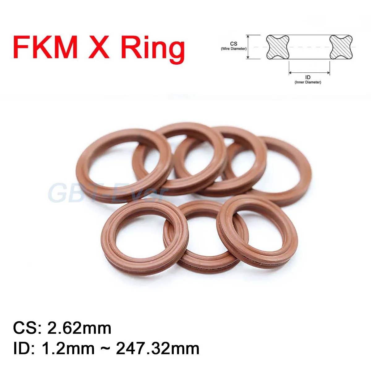 

FKM X-Ring CS 2.62mm Brown Fluorine Rubber X Ring Gasket for Hydraulic Cylinders Piston Rod ID 1.2-247.32mm Resistant&Waterproof