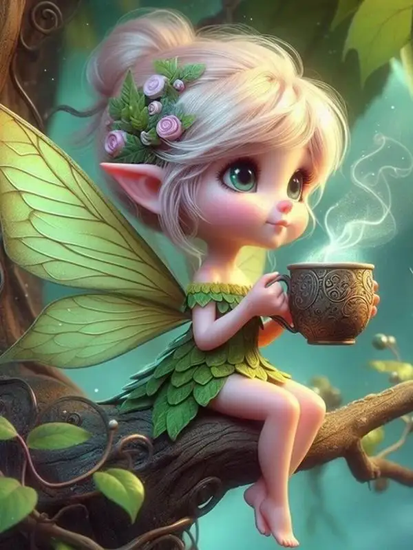 FULLCANG DIY Cartoon Elf Coffee Diamond Painting Kit 4
