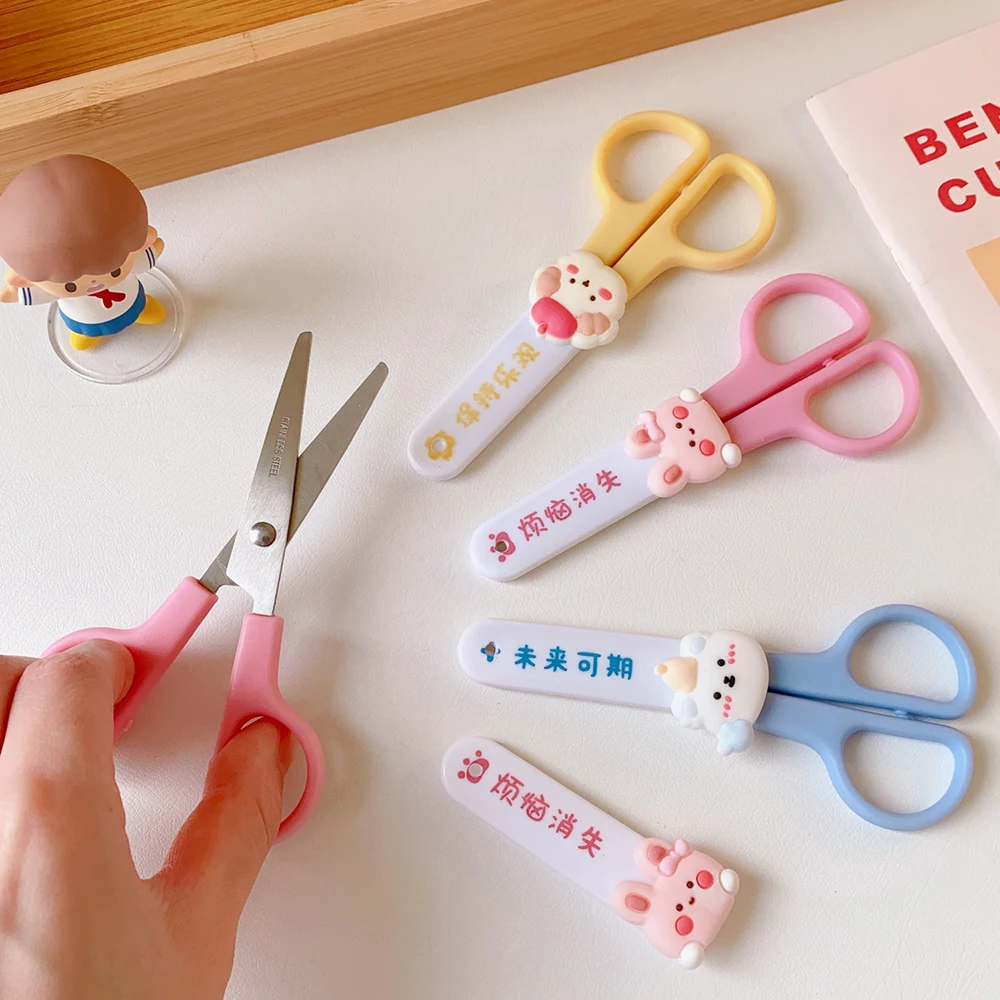 Candy Color Scissors with Protective Cover Kawaii Safety Scissors Paper Cutter for Kids Korean Stationery School Office Supplies