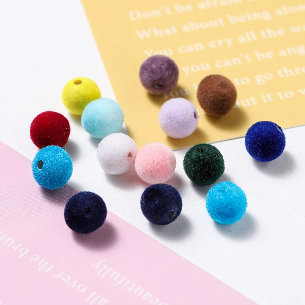 30 Stück 8/10 mm bunte Acryl-Beflockung, Samt, runde Kugelperlen für Halskette, Armband, Ohrringe, DIY-Schmuckherstellungszubehör – Detail 6