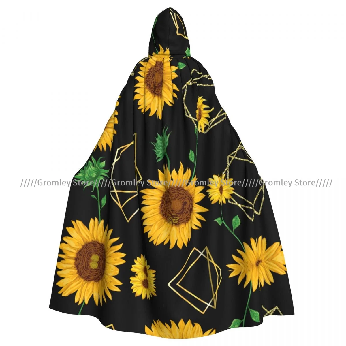 Unisex Halloween Cloak Golden Sunflowers Cape Hooded Medieval Costume Witch Wicca Vampire