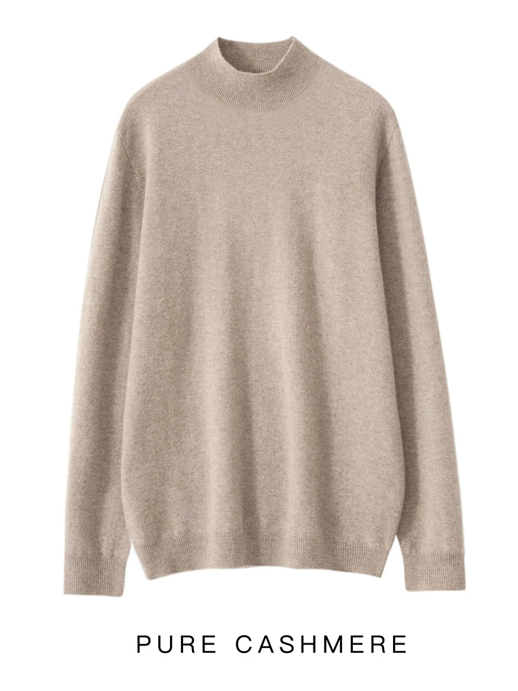 Smart Casual 100% Merino Wool Men's Sweater Basic Autumn Winter Knitwear Mock Neck Pullover Long Sleeve Clothing Top Male Jumper