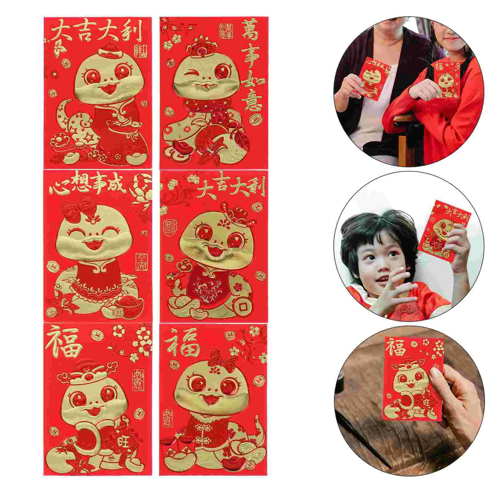 60 Pcs Lai See Red Envelope Bag 2025 Packets New Year Envelopes Metal Chinese Specialty Paper Snake Spring Festival