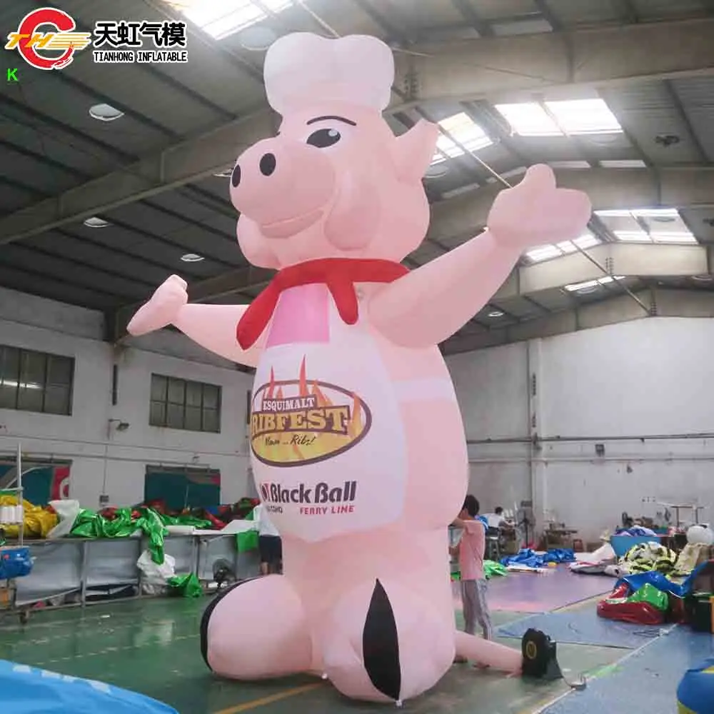 Schneller Versand Riesiges aufblasbares Schwein Chef Cartoon Air Blow Up Pink Pig Aufblasbares Schwein Replikatmodell mit Gebläse