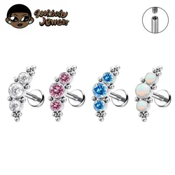 ASTM F136 Titanium Piercing 16G Zircon Cluster Ear Tragus Helix Cartilage Opal Earring Stud Labret Sexy Body Piercing Jewelry