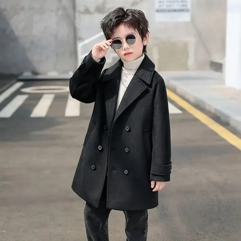 

Boys' Thickened Tweed Coat for Big Kids Spring Autumn 2025 Korean Style Stylish Kids Wool Coat