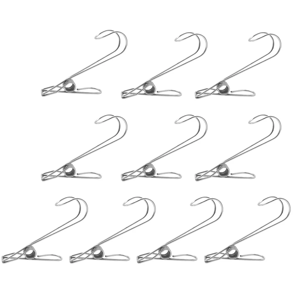 

20pcs Stainless Steel Clip With Hook Heavy Duty Clothespins For Laundry Drying Hanger Clips Multi-Functional Metal Clamps Home