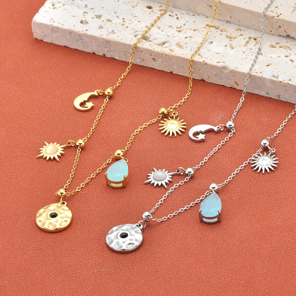 Lokaer 316L Edelstahl Sonne Stern Mond Anhänger Halskette für Frauen 18K PVD-beschichtet wasserdicht Modekette Schmuck Geschenk N26008