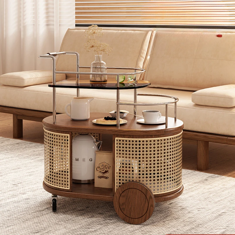 

Retro rattan side table, sofa sideboard, living room shelves, movable items
