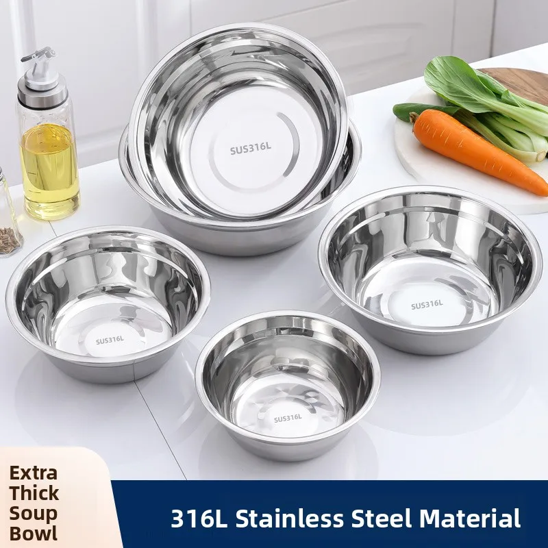 

Food Grade 316 Stainless Steel Thickened Small Iron Basin Kitchen Rice Bowl Home Use Soup Bowl round Shape Chinese Style