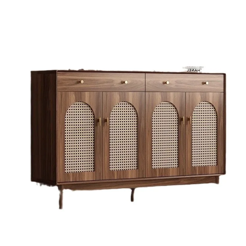 Medieval rattan shoe cabinet, solid wood, simple living room, breathable storage locker
