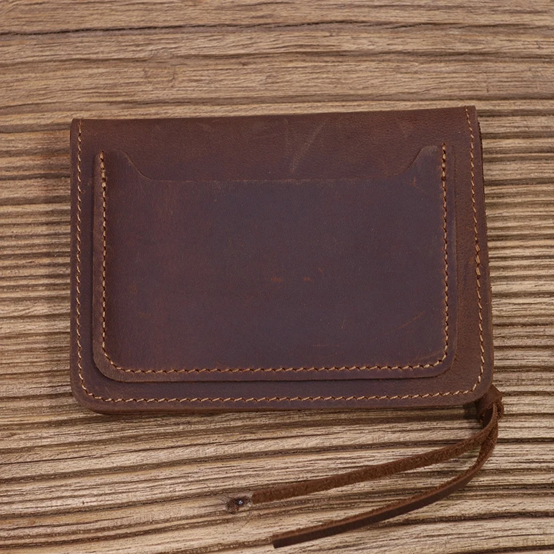 100% echtes Leder Brieftasche Für Männer Männlich Marke Vintage Handgemachte Kurze Kleine männer Geldbörse Karte Halter Mit Zipper Münzfach tasche – Detail 18