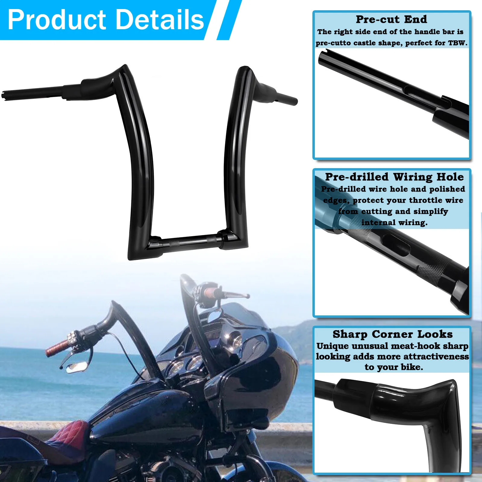 

unique Black 25mm Motorcycle Handle bar 14'' Rise 2" Ape Hanger Handlebar Aluminum Fits for Harley Motorcycle Handlebar