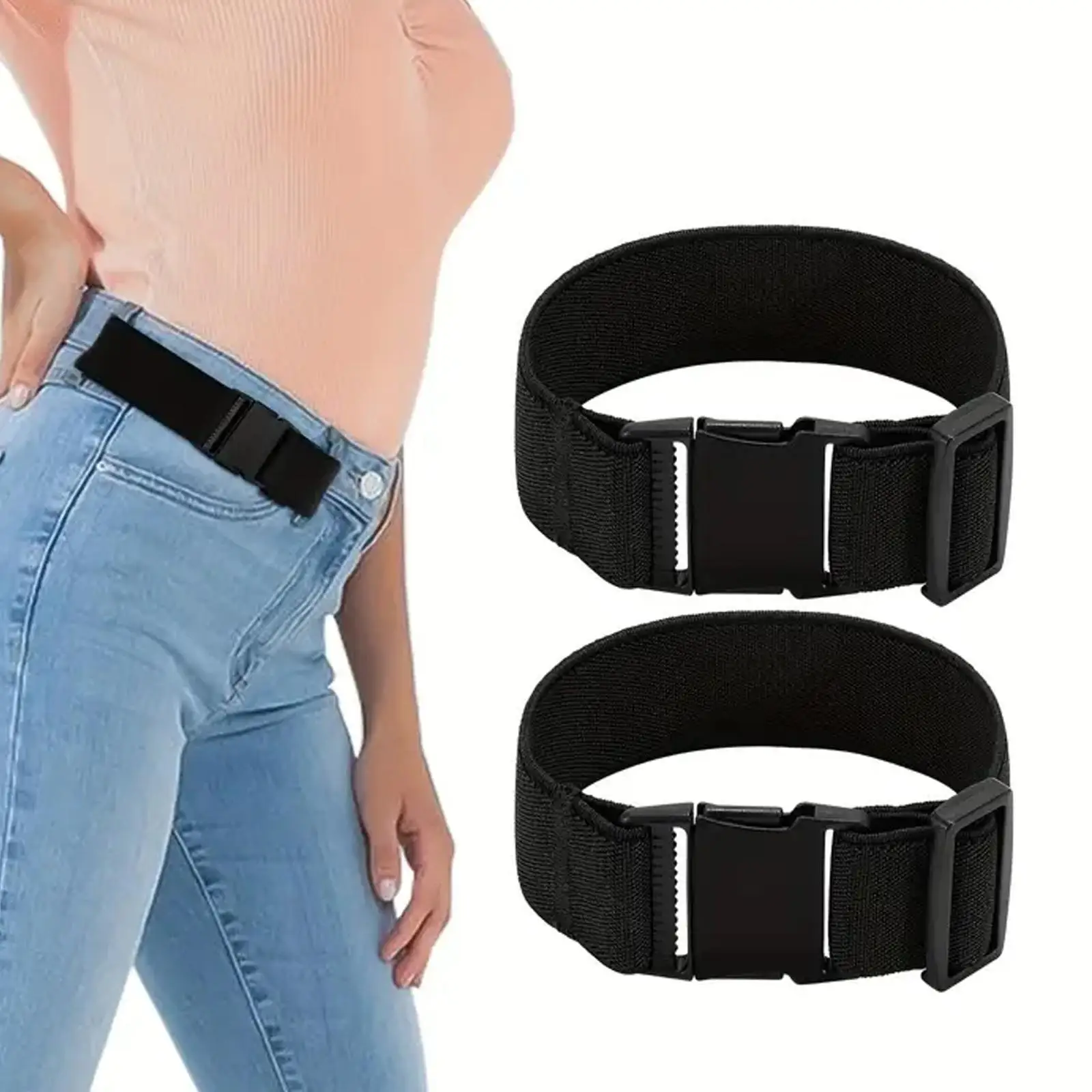 2x No Buckle Elastic Belt Waist Belt Durable Clothing Accessory Adjustable Invisible for Adult and Kids Everyday Wear Travel