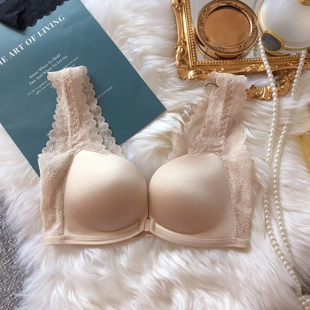Lace Lace Front Buckle Bra Gather Seamless Beauty Back Bra Wireless Deep V Bra without Steel Ring Small Chest Anti-sagging view 3