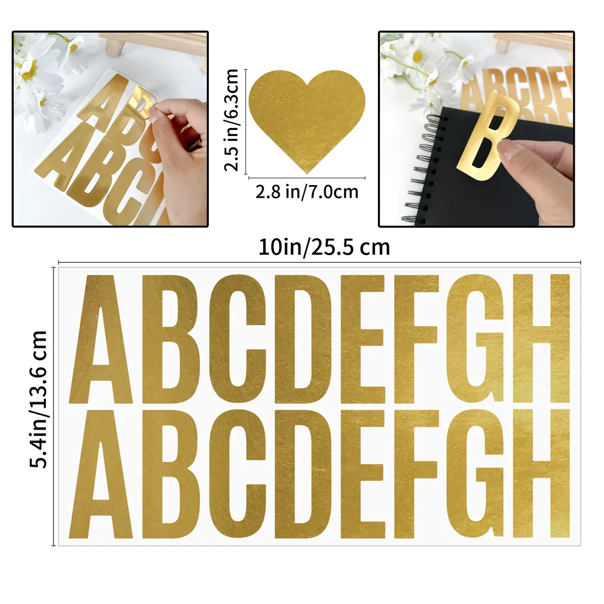 2.5 Inch Gold Black Letter Stickers 6 Sheets Large Number Alphabet Stickers for Bulletin Board Mailbox DIY Crafts Art Making