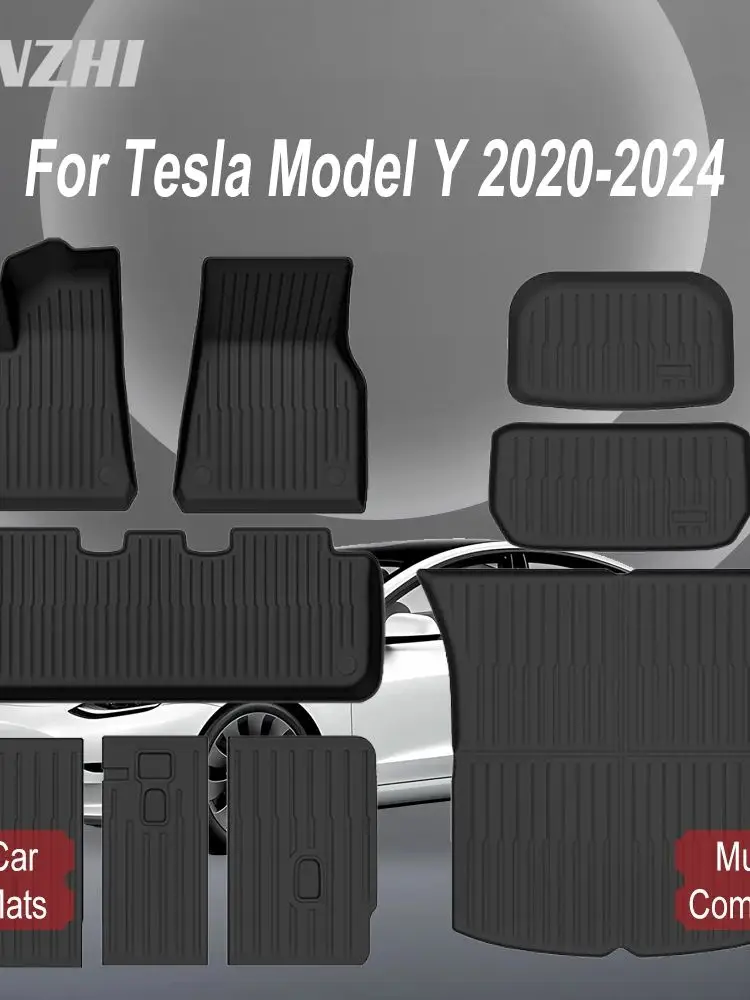 Voor Tesla Model Y 2020-2024 (niet voor jeneverbes) TPE vloermatten en antislip vloermat met verschillende combinaties van voetmatten - afbeelding 2