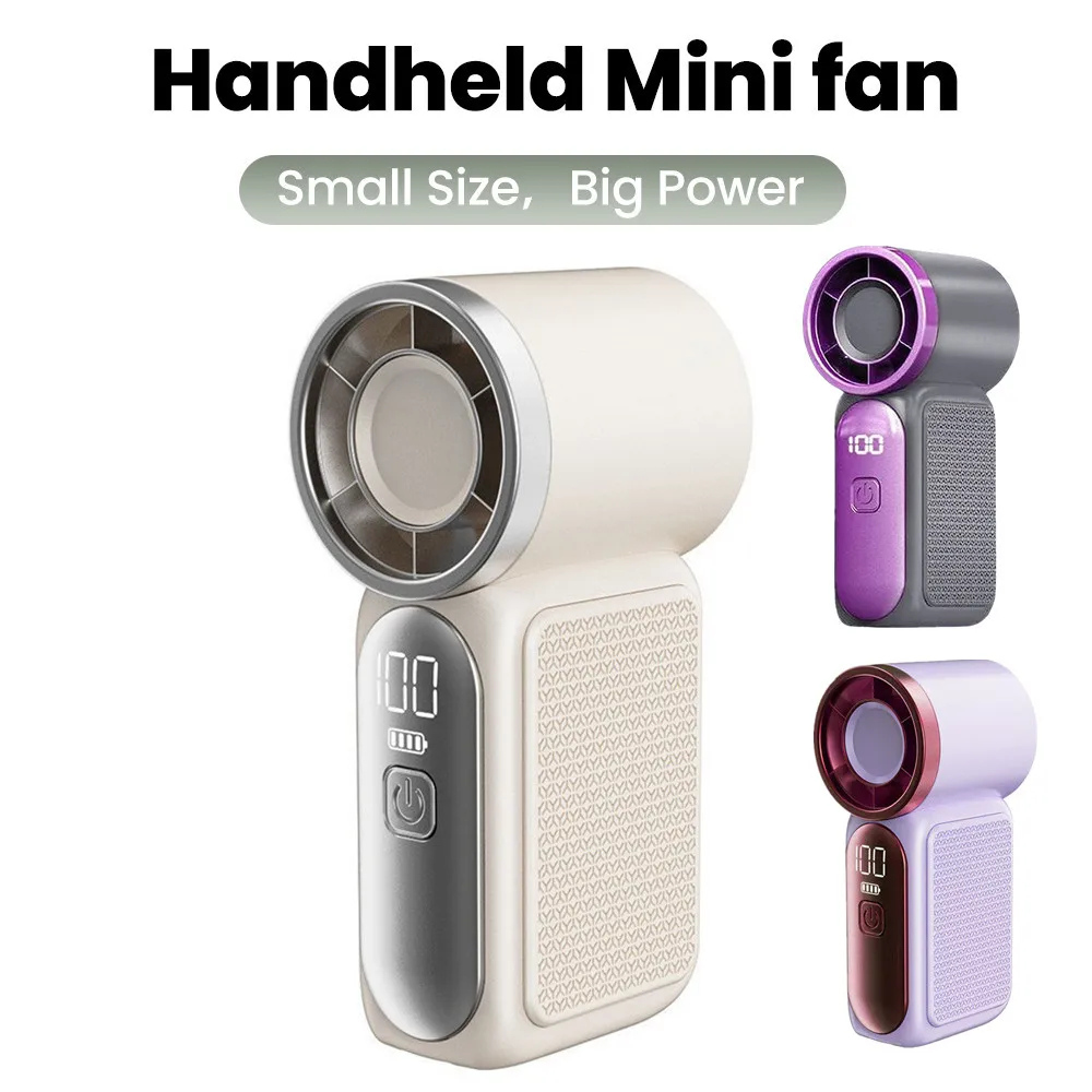 5 Speed Handheld Mini Fan Type-C Rechargeable Digital Display Portable Desktop Outdoor Cooling Fan