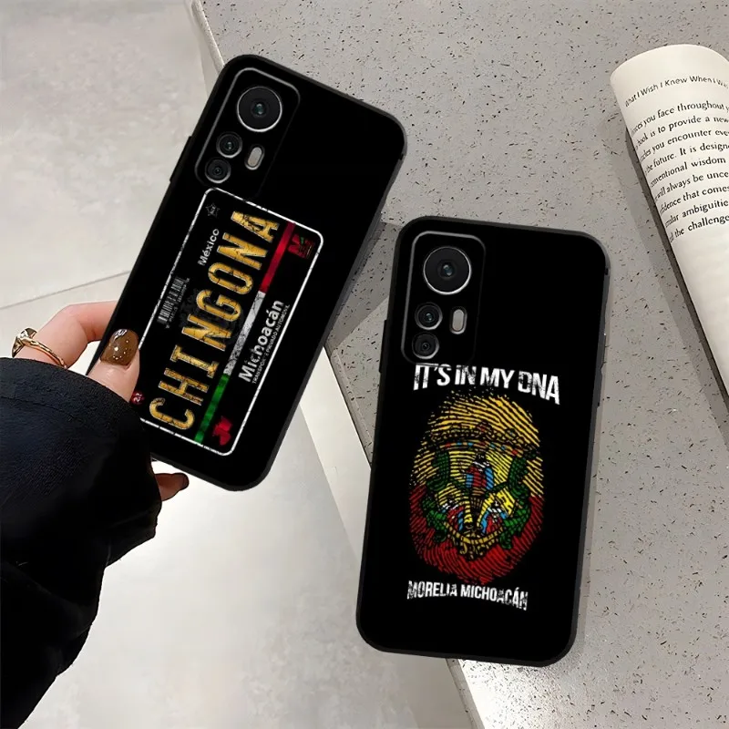 Michoacan License Plate Embroidery Phone Case Funda For Xiaomi 13 12 11 10T 9 T Pro Pro Lite Ulltra X MIX4 CIVI Black Coque