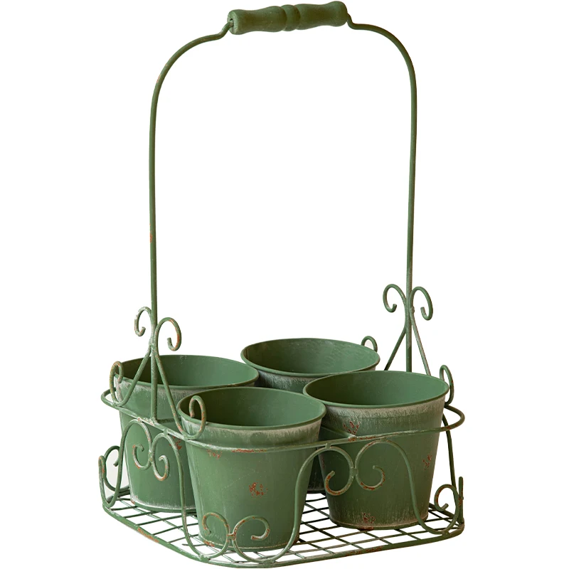 Wrought iron retro old tin flower tube flower pot set pot Japanese miscellaneous goods wind balcony garden garden decoration mis