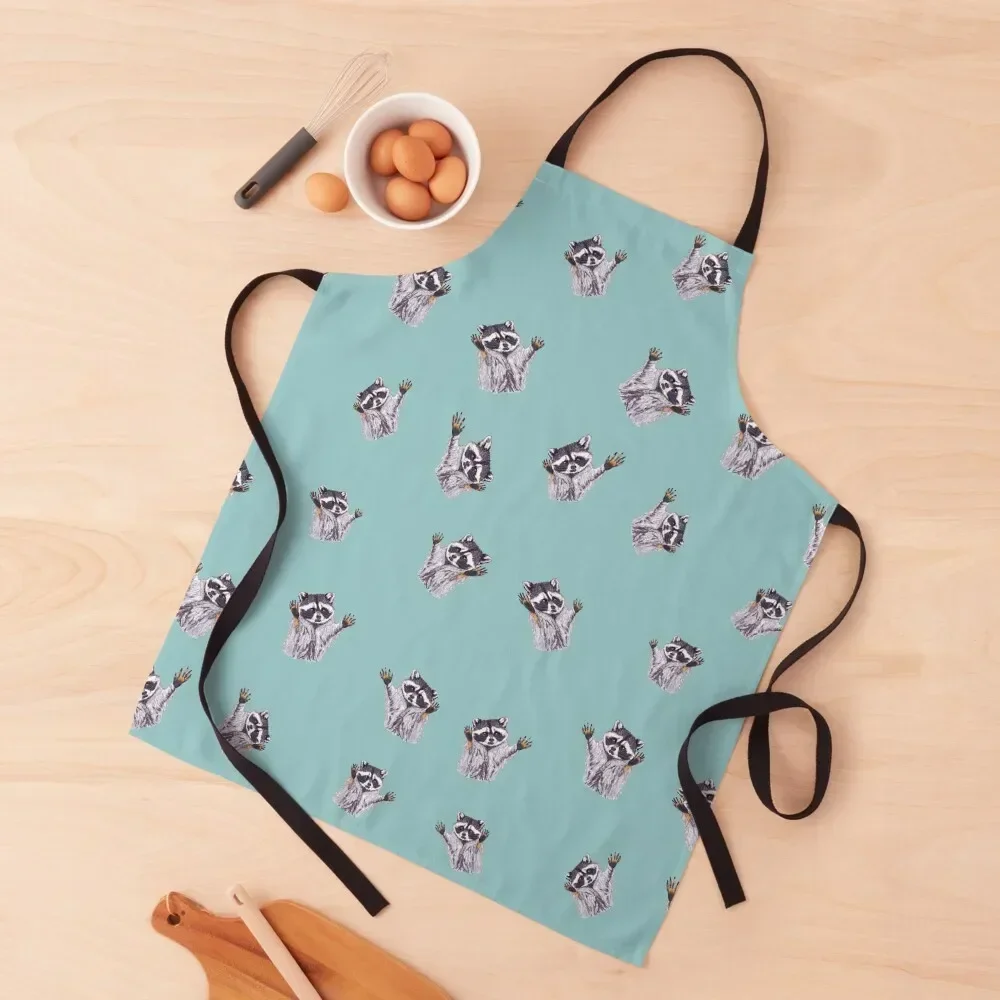 

Playful Dancing Raccoons in Markers -Blue Green Pallet Apron Custom men's barbecue Apron