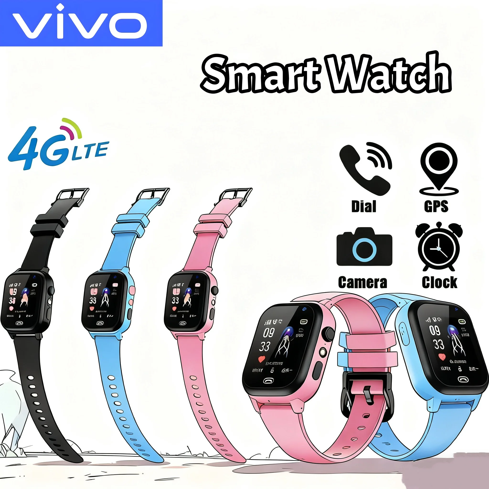 

VIVO Kids Smart Watch 4G GPS Location Video Call SOS with Sim Card Camera Waterproof Upgrade Watch for Boys And Girls 2025New