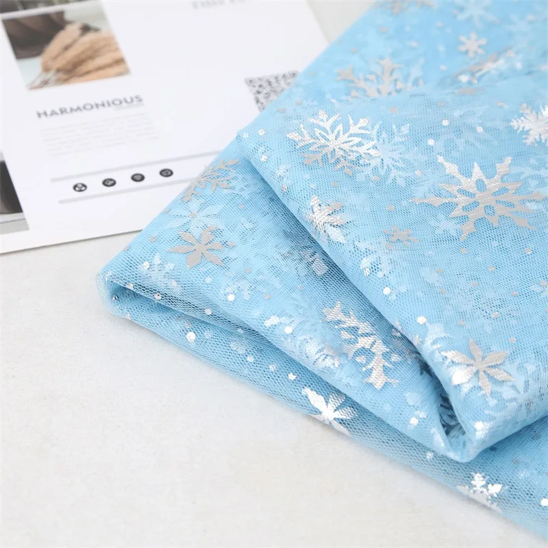 150cm Width 1meter/lot  Snowflake Printed Gauze Polyester Mesh Tulle Fabric DIY Sewing Tutu Wedding Birthday Party Supplies