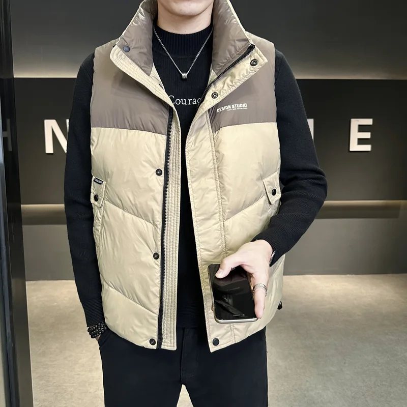 

Men's down Vest Thiened Warm Casual Faion Outerwear Autumn Winter Polyester Fiber Youth ular Sle No Hat Stand Collar
