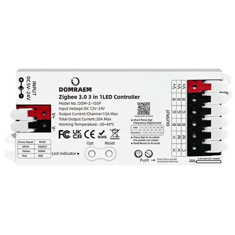 AD23-Domraem Zigbee3.0 RGBCCT RGB RGBW LED Strip Controller 3 In 1 12V-24V 20A Smart Dimmer Works Smartthings For Alexa Home