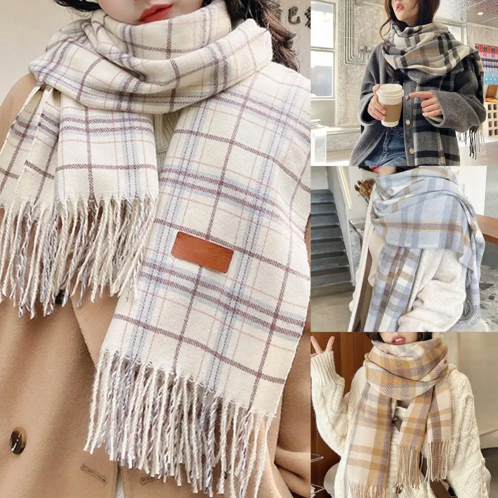 Women Scarf  Tassel   Thermal Scarf Women Winter Plaid Print Long Warm Shawl