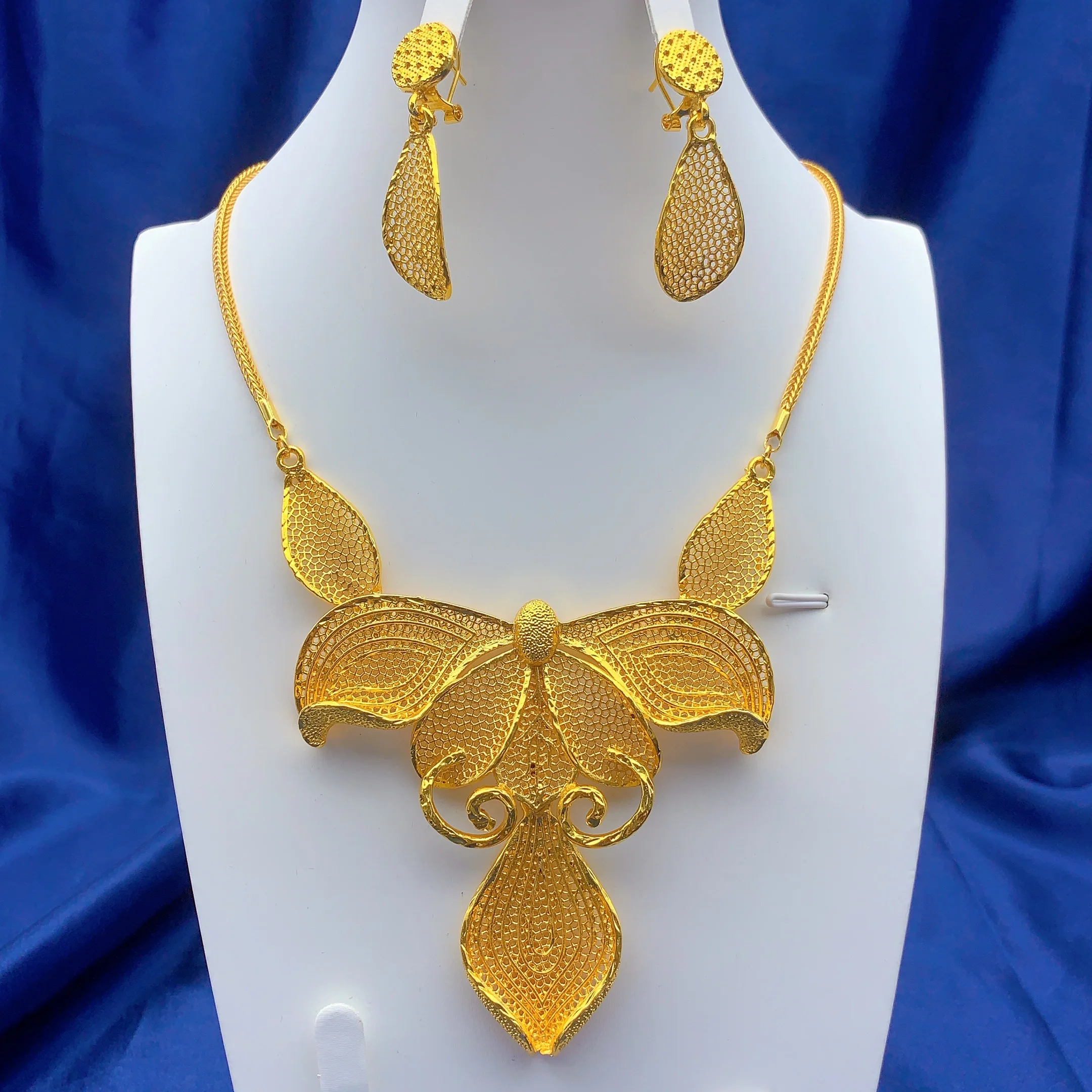 Brazilian 24K Gold Color Jewelry Sets Wedding African Necklace Earrings For Women Dubai Indian Bridal 2PCS Set Party Gifts