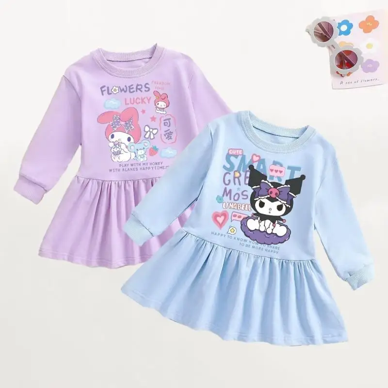 Long Sleeves Dress Sanrio Kuromi Spring and Autumn New Style My Melody Pure Cotton Skirt Fashion Cartoon Kawaii Children's Gift