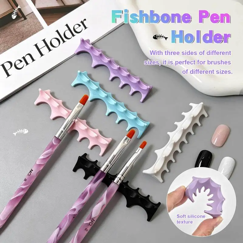 Silicone Fishbone Nail Pen Holder Brush Rack Shelf UV Gel Brush Display Stand Makeup Painting Pen Rest Organizer Stander