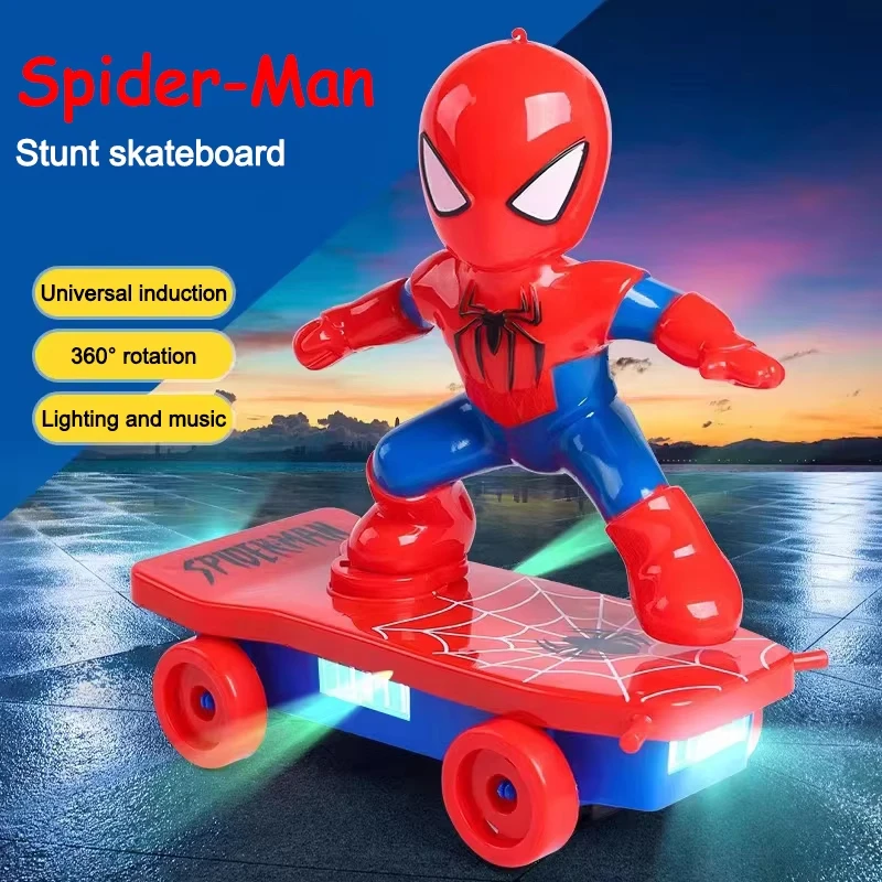 Avengers Spiderman Automatic Flip Rotation Skateboard Acousto-Optic Car Ultraman Electric Music Toy Stunt Scooters Children Toys