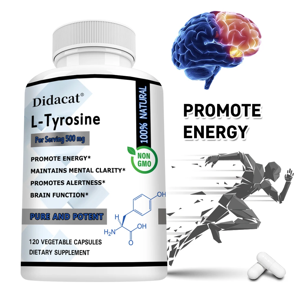 Suplemento L-Tyrosina 500 mg, Apoya la Alerta Mental, Soporte Neurotransmisor, Imunidad, Energía Celular, Enfoque