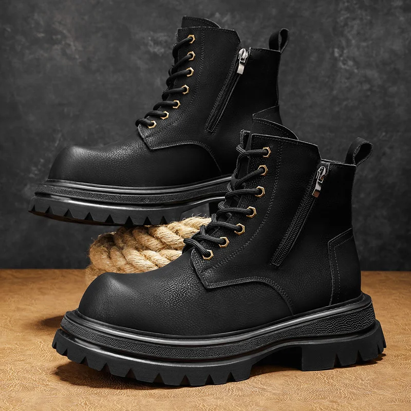 

2025 New Casual Thick Sole Fashion Trend High Top British Style Workwear Outdoor Casual Boots Men's Shoes Trend
