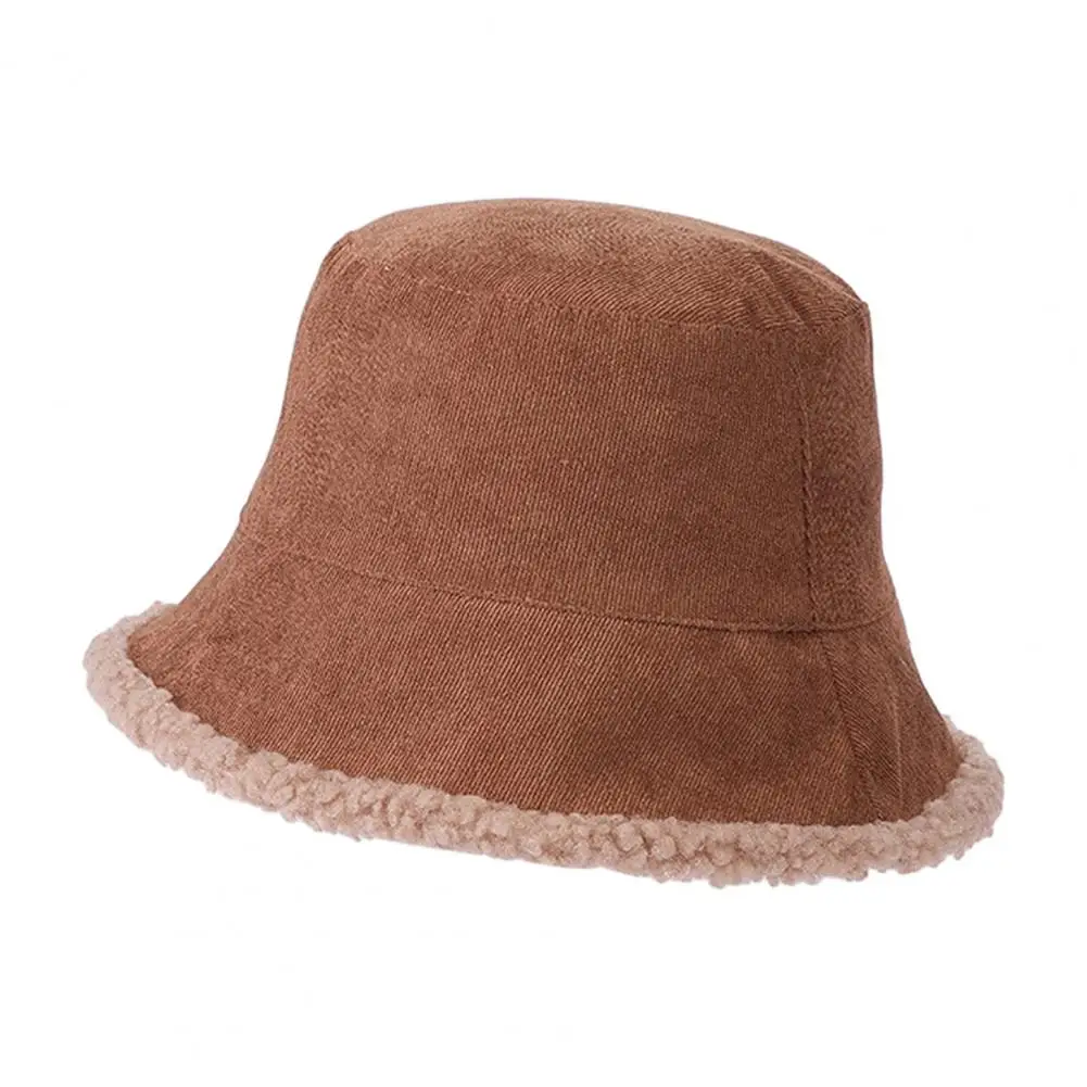 Autumn Winter Reversible Fisherman Hat Women Letter Corduroy Basin Hat Double Sided Imitation Lambswool Bucket Hat