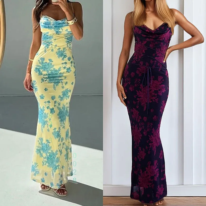 Elegantes V-Ausschnitt Blumenmuster Bodycon-Kleid Frühling Sommer Casual Party Midikleider für Damen