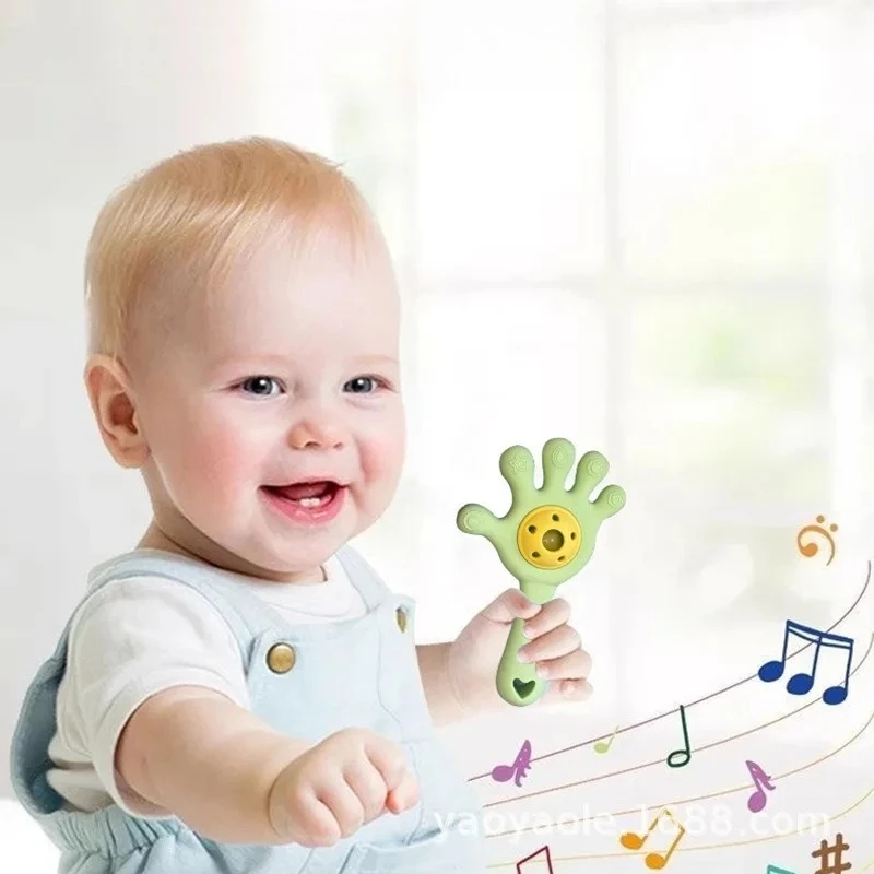 Massaggiagengive per bambini, bastoncino per dentizione, sonagli per le mani, giocattoli, palmo, musica morditiva in silicone, può essere bollito, anti-mangiare, lenitivo per le mani