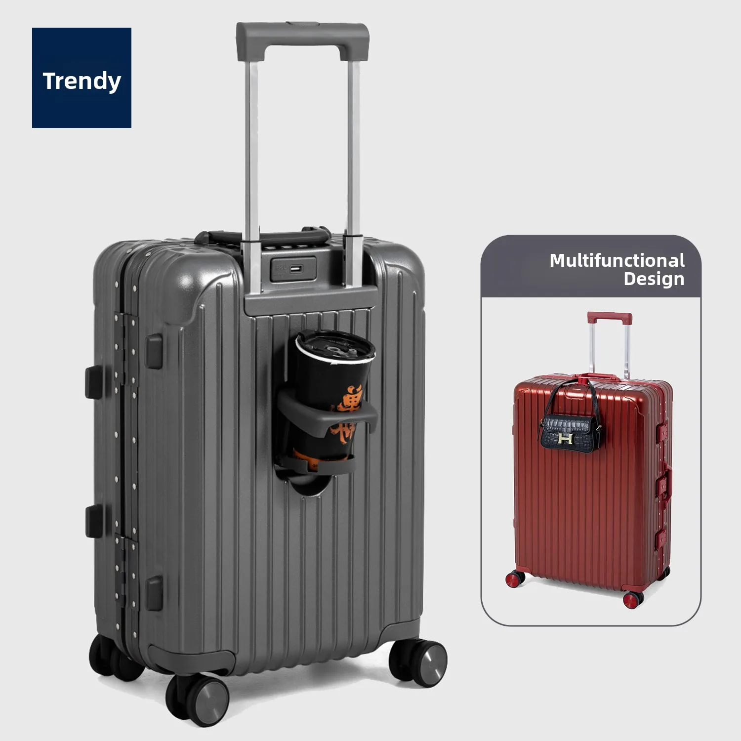 

2025 New Faionable 20-Inch Carry-On Suitcase Travel Bag Women's Password Box Multi-Function Handbag Young ex Pure Color