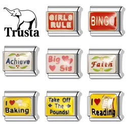 Trusta 2024 Cute Classic Kiss Bingo Charm Italian Links 9mm Bracelet Stainless Steel For Women Girl DIY Jewelry Wholesale N053