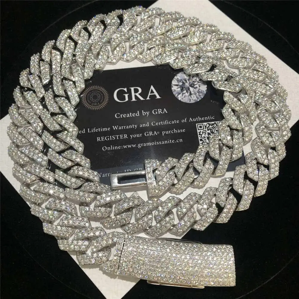 Luxury Full Iced Out Diamond Long Box Clasp 15mm Cuban Link Vvs1 Moissanite Hip Hop Jewelry Chain Sterling Silver Cuban Bracelet