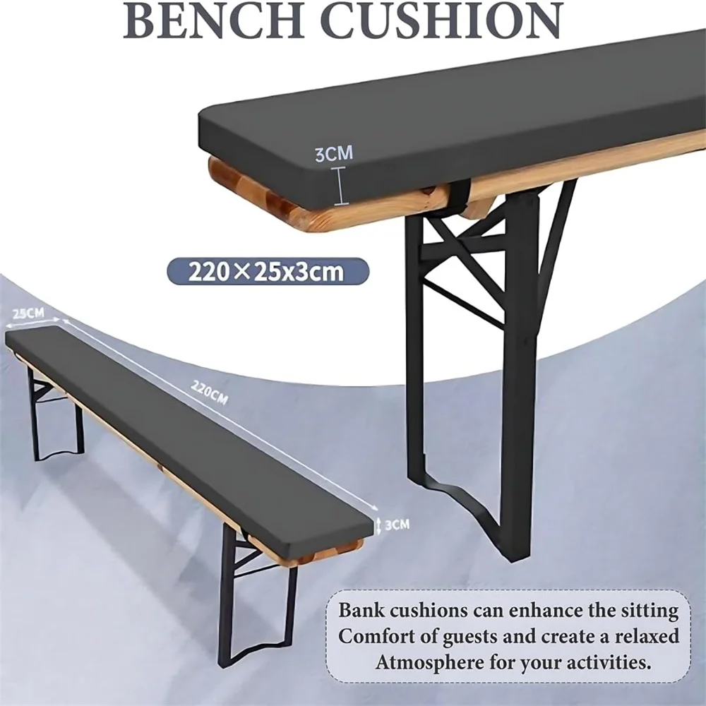 Long Bench Cushion with Buckles Outdoor Waterproof Beer Bench Cushions for Beer Table Party Tent Set Garden Patio Pillow Pads