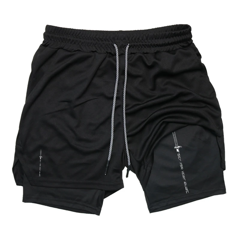 

Men's sports shorts, quick drying, 2-in-1 with phone pocket casual with towel ironing machine suitable for gym summer sportswear